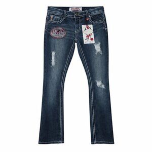 1st KISS Distressed Slim Boot Bling Denim Jeans 5